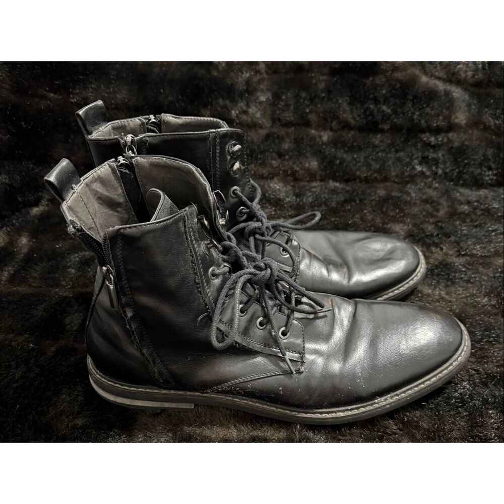 Robert Wayne Thatcher Ankle Lace Up‎ Black Boots Leather Zipper Men Size 13 D